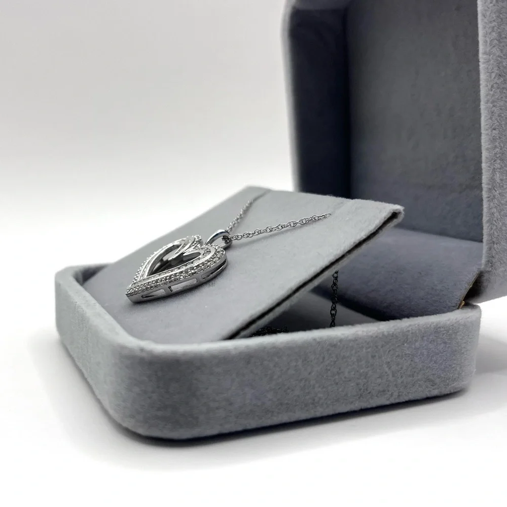 0.50 CT Natural Diamond Large Heart Sterling Silver Necklace - Picture 4 of 8